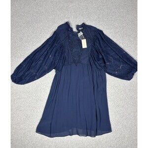 Sundance Women’s Rosier Navy Blue Lace Mini Dress Long Sleeve Size Large NWT